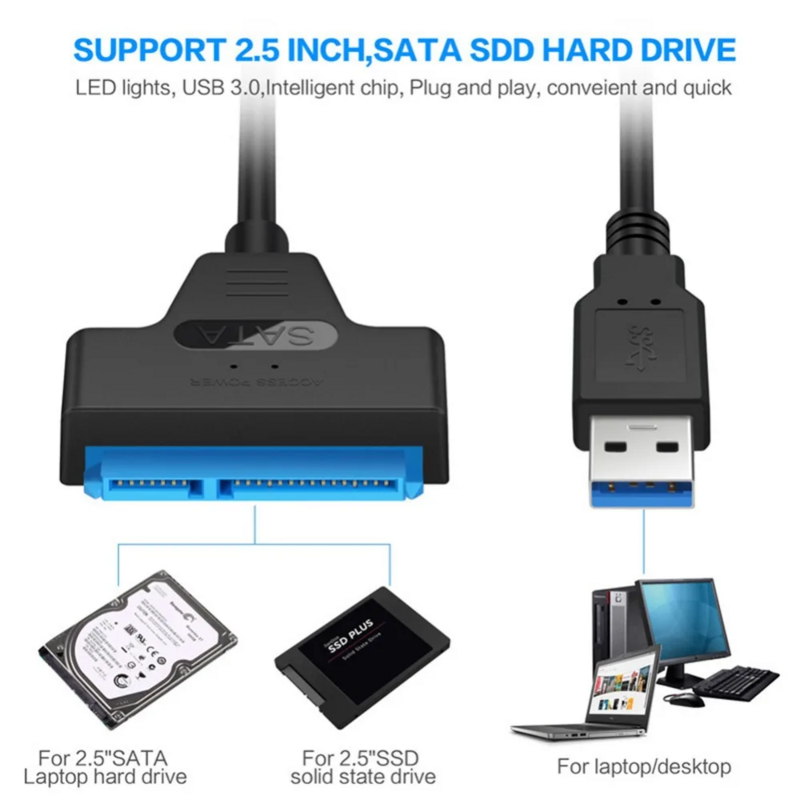SATA إلى USB 3.0 / 2.0 كابل يصل إلى 6 Gbps ل 2.5 بوصة خارجي HDD وسيط تخزين ذو حالة ثابتة/ القرص الصلب SATA 3 22 دبوس محول USB 3.0 إلى Sata III الحبل