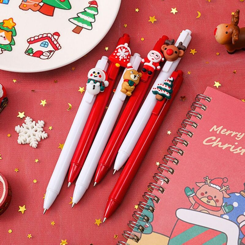 6 قطعة/المجموعة عيد الميلاد الكرتون هلام مجموعة أقلام سانتا الرنة شجرة الثلج البلاستيك نوع الصحافة قلم قلم توقيع هدية الكريسماس