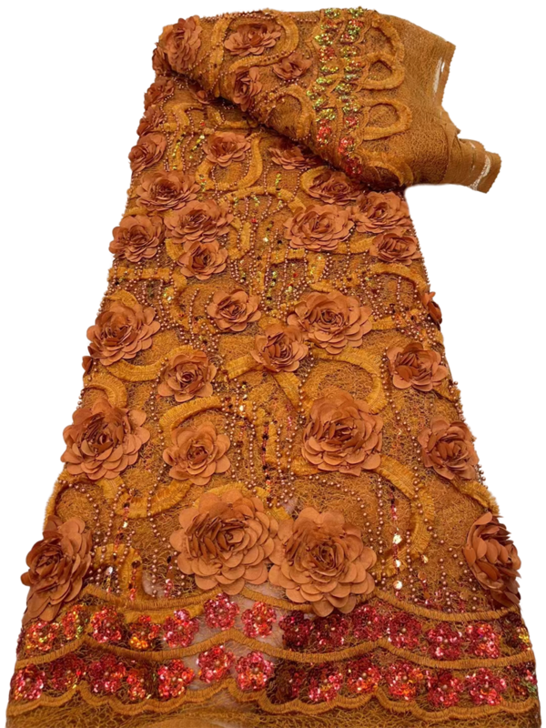 قماش دانتيل بالخرز الأفريقي ، أقمشة دانتيل بترتر لفستان حفل زفاف ، فرنسي ونيجيري ، زهور ثلاثية الأبعاد ، جودة عالية ، 5 ياردات ،