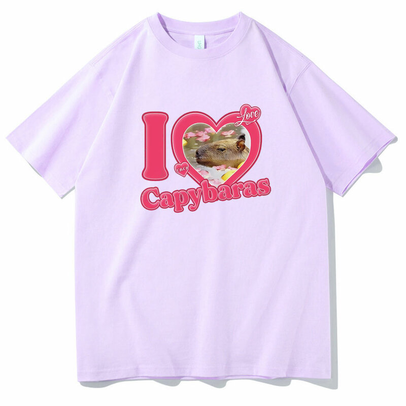 تي شيرت مطبوع عليه I Love Capybaras للرجال والنساء تي شيرت فضفاض غير رسمي برقبة دائرية تي شيرت هيب هوب رجالي مضحك تي شيرت رجالي ملابس الشارع