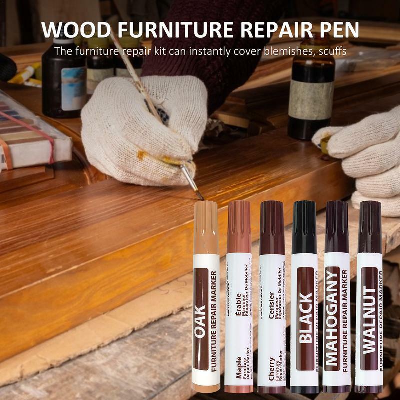 أقلام إصلاح الأثاث الخشبي ، وملء الخدوش ، وعلامات الطلاء ، وقلم الطلاء التصحيح ، والخشب المركب ، 6 ألوان