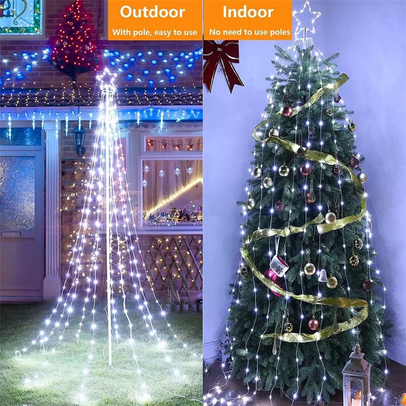 الإبداعية LED الخماسية نجمة شلال عيد الميلاد سلسلة أضواء في الهواء الطلق مقاوم للماء حديقة الديكور جارلاند لقضاء عطلة