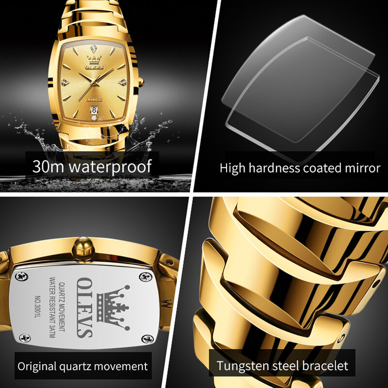 ساعة كوارتز ذهبية من الفولاذ التنغستن للرجال ، تصميم اتصال هاتفي تونيو ، ساعات رياضية مقاومة للماء ، علامة تجارية فاخرة ، أزياء لي