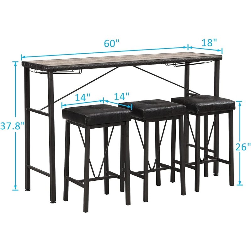 طقم طاولة وكرسي طويل ، طاولة ارتفاع مع 3 مقاعد مبطنة ، أثاث ، خلف الأريكة ، 4 قطع