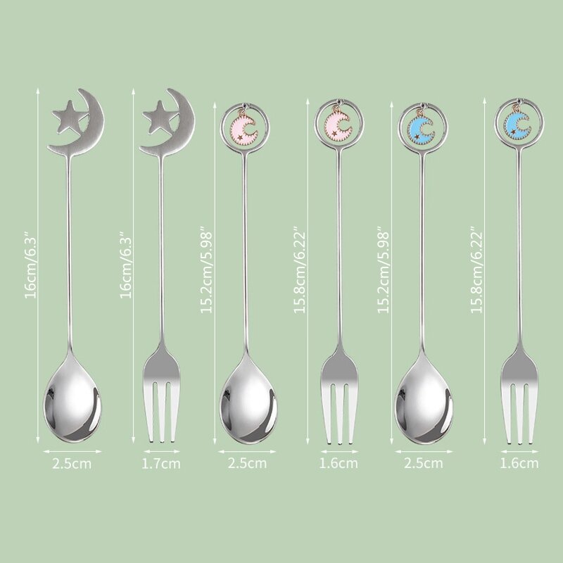 عيد مبارك ملعقة شوكة نجمة القمر قلادة الفولاذ المقاوم للصدأ ملاعق الحلوى ملعقة صغيرة رمضان عطلة المنزل ديكور الحفلات