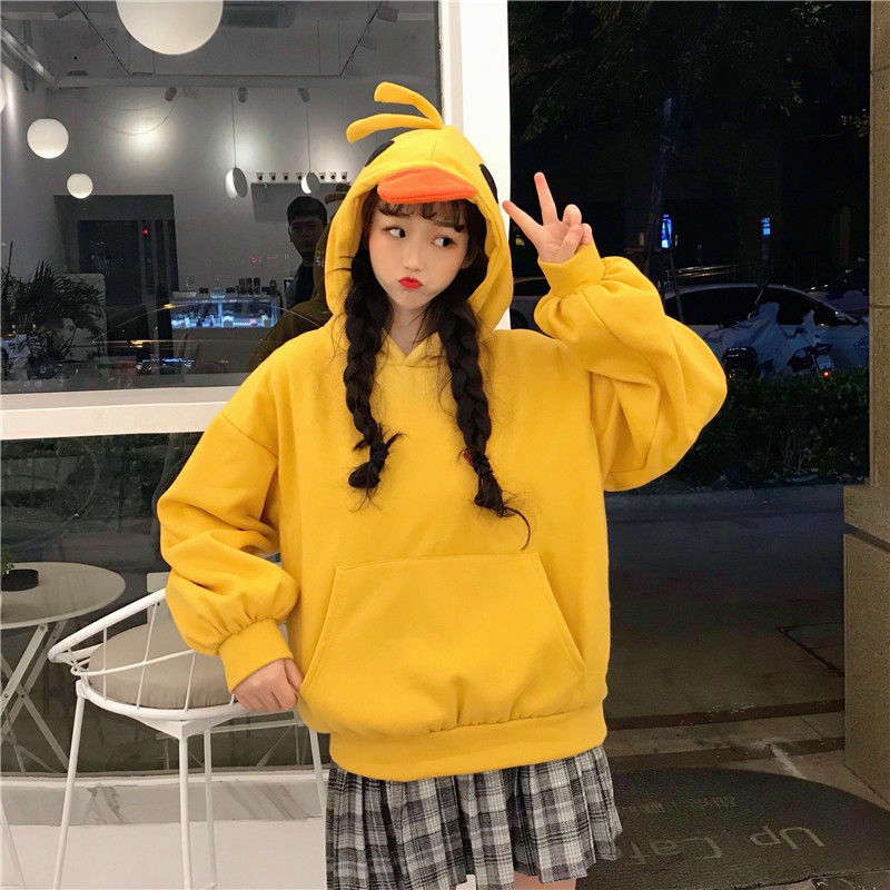 Deeptown-المرأة Kawaii بطة هوديس ، طويلة الأكمام ، بلوزات لطيف ، ايمو الملابس ، والأزياء الكورية ، الأصفر بلوزة غير رسمية ، فتاة لينة ، الشتاء ، 2023