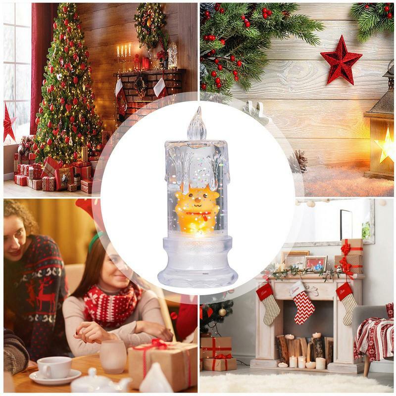 عيد الميلاد الشموع الكهربائية ، LED عديمة اللهب ، بطارية تعمل ، سانتا ، ثلج ، ندفة الثلج ، ليلة ، تدفق المياه فانوس