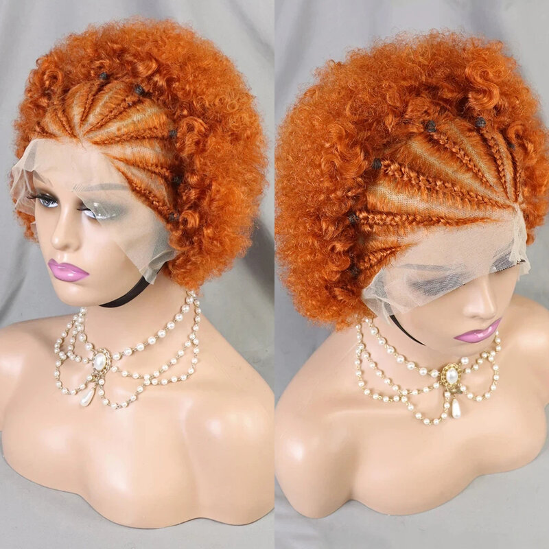 شعر مستعار مجعد من MissDona-Ginger مع ضفائر للنساء في أفريقيا ، شعر بشري ، دانتيل أمامي ، شعر مستعار أفريقي ، 13x4