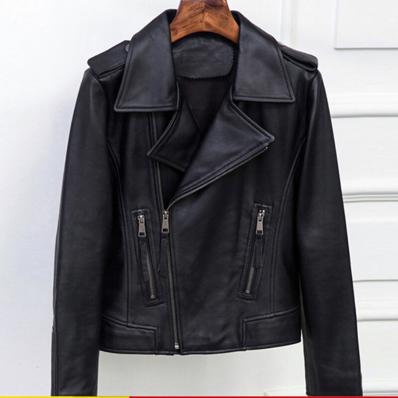 AYUNSUE Sheepskin Genuine Leather Jacket Women Clothes Black Motorcycle Short Coats Woman Spring Outwear Jaqueta Couro Feminina