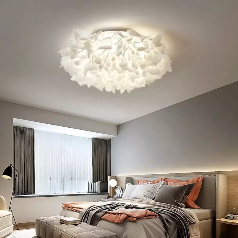 أضواء السقف LED رومانسية بيضاء زهرة ، جهاز التحكم عن بعد ، يعتم ديكور المنزل ، غرفة نوم ، مطعم ، مصباح غرفة المعيشة