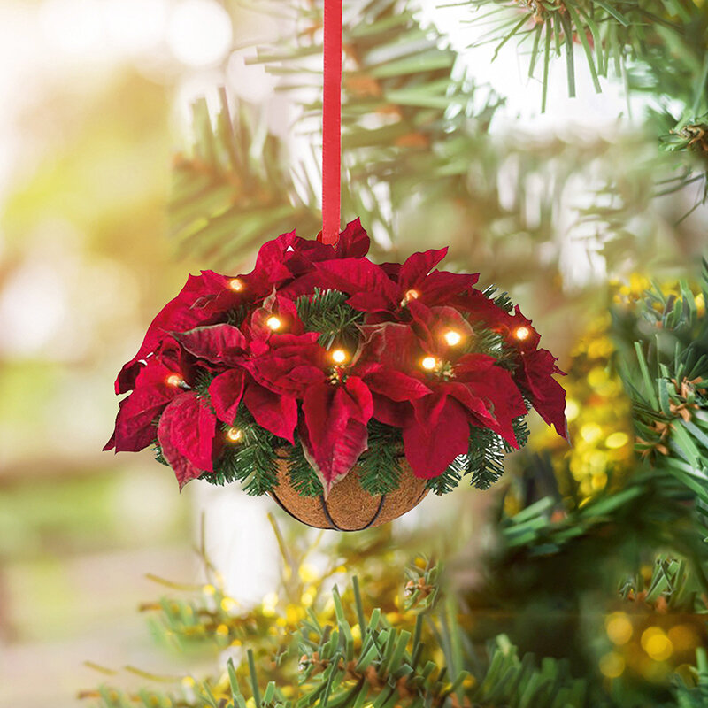 زخرفة خشبية على شكل سلة زهرة عيد الميلاد ، زخرفة قلادة شجرة عيد الميلاد ، ديكور عيد ميلاد سعيد ، سنة جديدة سعيدة