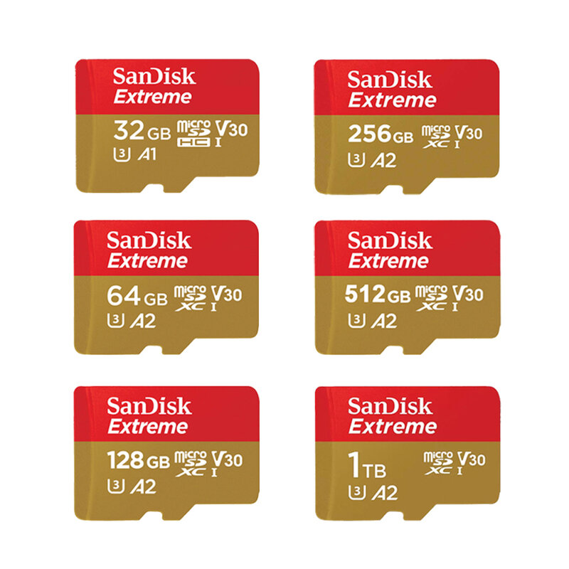 بطاقات سانديسك إكستريم microSDHC microSDXC UHS-I بدقة 4K UHD وفيديو فائق الدقة UHS فئة السرعة 3 (U3) وفئة سرعة الفيديو 30 (V30)
