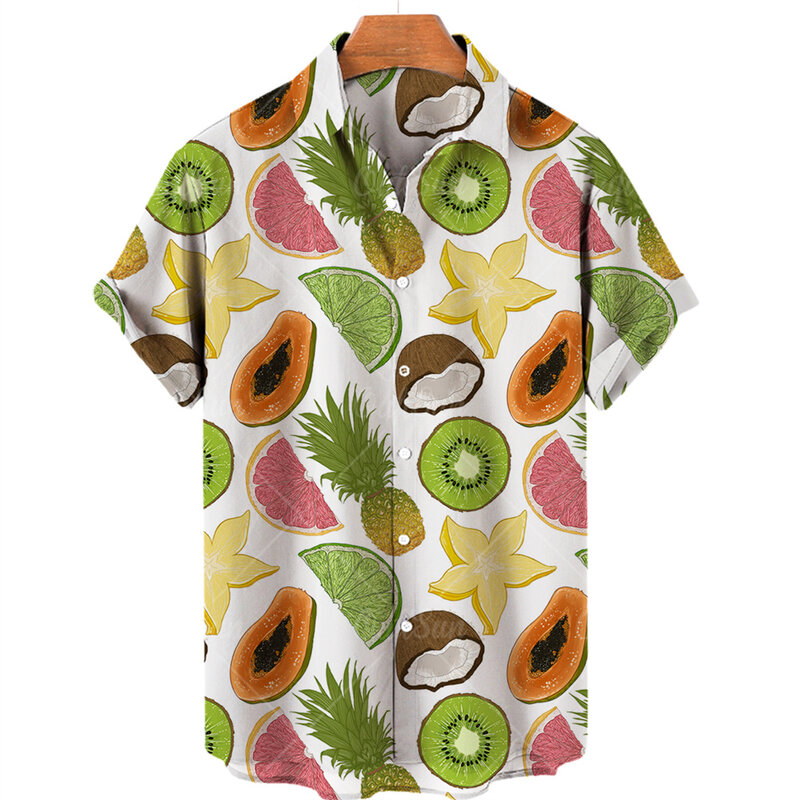 الأناناس الفاكهة هاواي قمصان الليمون ثلاثية الأبعاد طباعة قمصان الرجال موضة البلوزات عادية شاطئ قمصان الرجال الصيف مهنة التلبيب قميص