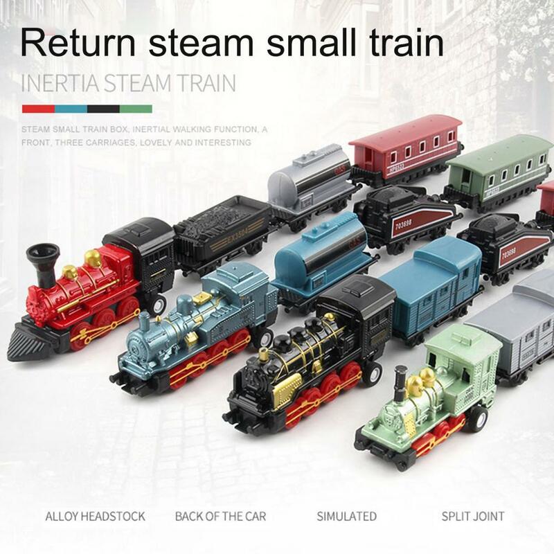 مجموعة ألعاب قطار بخار واقعية للأولاد ، نموذج مصغر للقالب ، قطار كلاسيكي واقعي ، 3 عربات