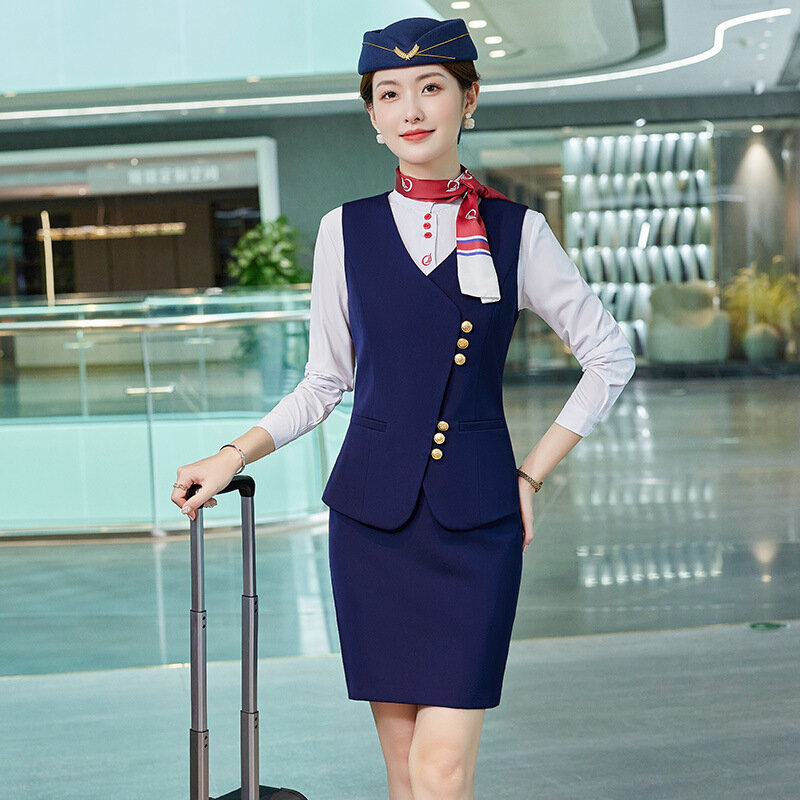 بدلة مضيفة طيران من الصين الجنوبية ، سترة براقة زي عمل ، بدلة تنورة احترافية ، زي فندق ، موضة جديدة