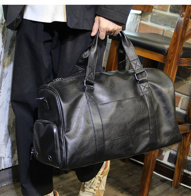 LEBSGE-حقيبة من القماش الخشن من الجلد الصناعي للرجال ، حقيبة حمل كتف ، حقيبة لياقة كبيرة ، سفر الأعمال اليومية