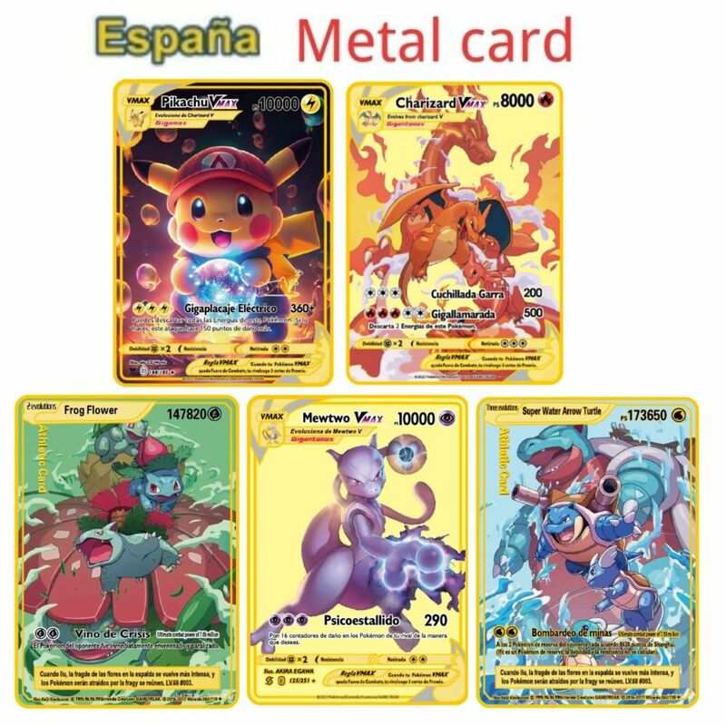 بطاقات Arceus vkemon max ، بطاقات معدنية إسبانية ، بيكاتشو ، تشارزارد ، Vstar Golden limpt ، مجموعة هدايا لألعاب الأطفال ،