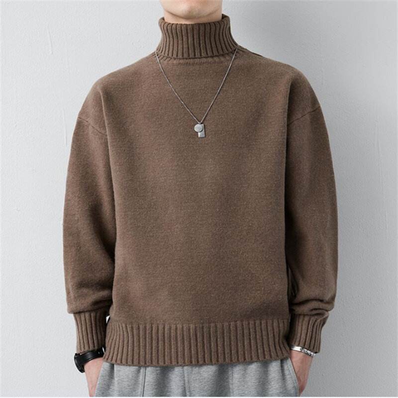 New Turtleneck Men Sweater Autumn Winter Loose Solid Color Pullover Knitted Sweaters