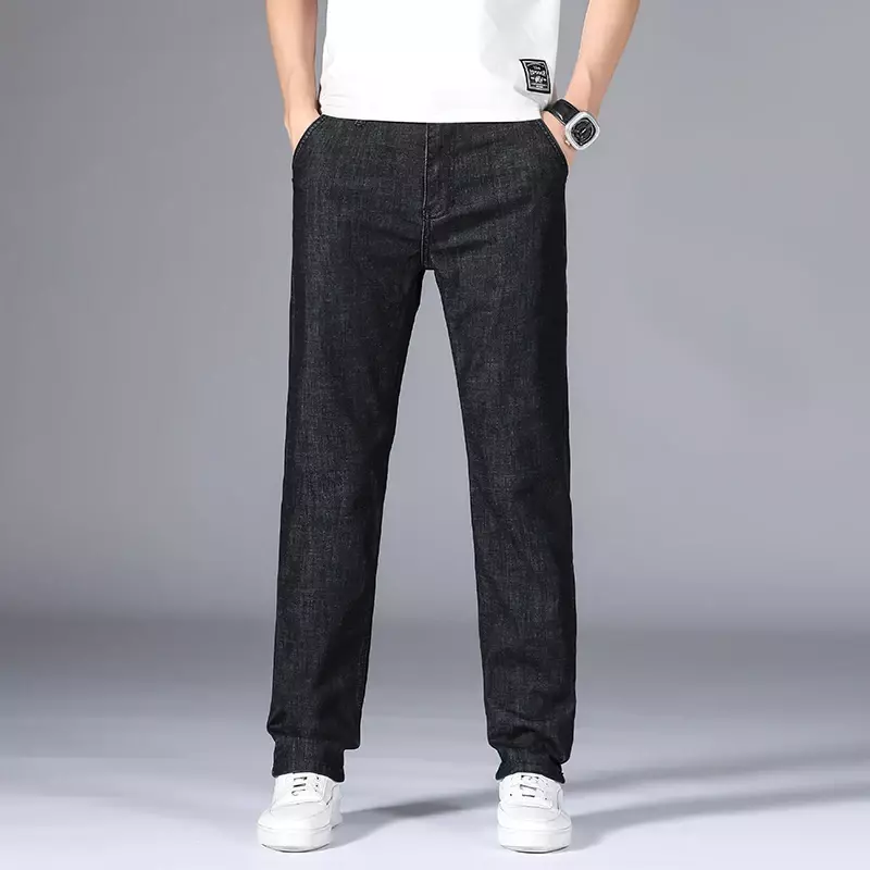 جينز قطني مرن مستقيم للرجال ، بنطلون جينز ، بنطلون رسمي ، عمل ، طراز كلاسيكي ، مكتب ، موضة ،