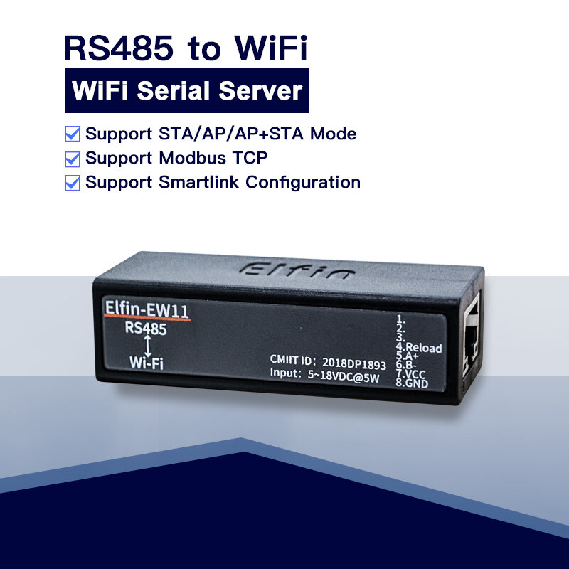 المنفذ التسلسلي RS485 إلى WiFi ، خادم الجهاز ، محول نقل البيانات ، Elfin-EW11 ، دعم TCP/ip ، Telnet Modbus ، بروتوكول TCP ، IOT