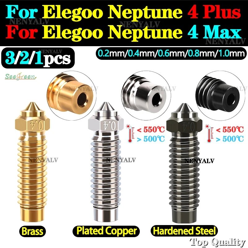 فوهة فولاذية صلبة لـ Elegoo Neptune 4 Max ، فوهات عالية السرعة ، نحاسية ومطلية بالنحاس ، 4 Plus