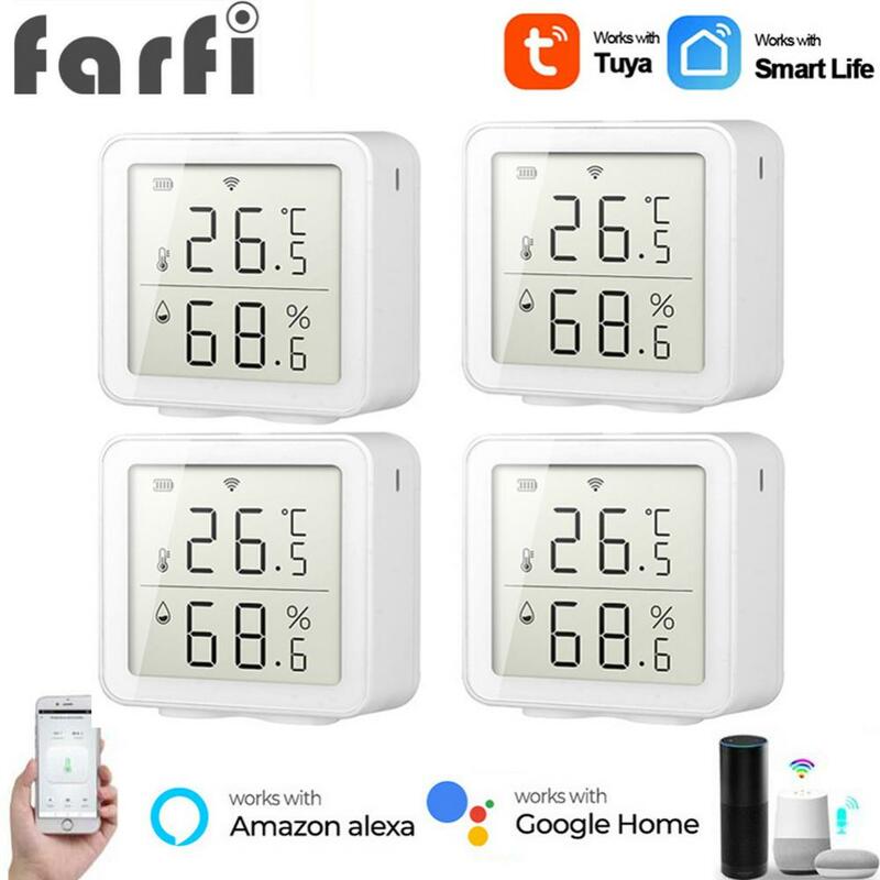 واي فاي الذكية استشعار درجة الحرارة والرطوبة ، شاشة LCD ، شاشة رقمية ، ميزان الحرارة الذكي ، العمل مع اليكزا ، جوجل المنزل