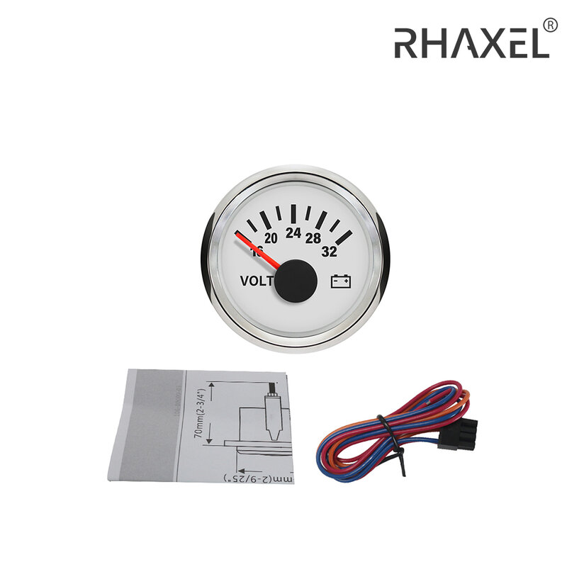 Rhaux-مقياس الفولتميتر الرقمي العالمي ، مقياس الجهد الكهربائي ، الإضاءة الخلفية الحمراء ، السيارة ، القارب ، الدراجة النارية ، 52 مللي متر ، 2 "، 8-32 فولت