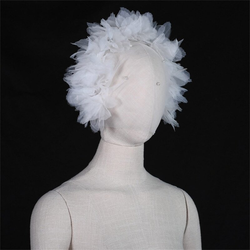 حجاب الزفاف طوق الشعر زهرة ثلاثية الأبعاد لوشاح تغطية رأس حفلة العازبة
