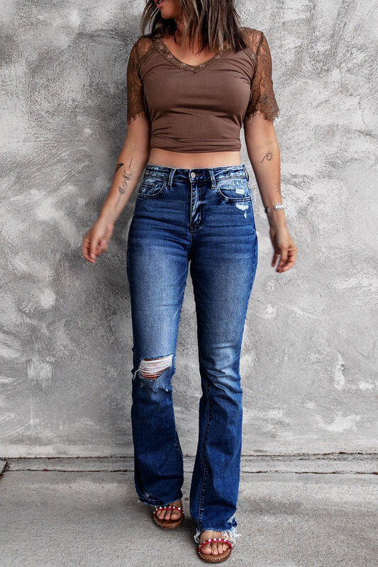ممزق جينز للنساء ، ارتفاع الخصر ، تمتد ، ضئيلة ، مايكرو ، ممزق ، نمط خمر #6