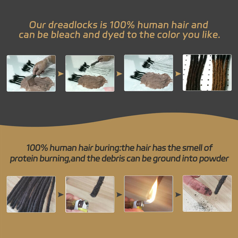وصلات Dreadlock للرجال والنساء ، مصنوعة يدويًا بالكامل ، شعر بشري طبيعي ، يمكن تبييضها ، من من من 4 إلى 18"
