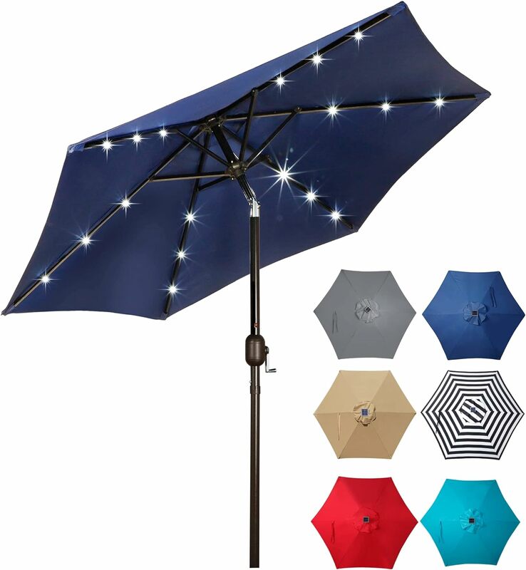 مظلة فناء مع أضواء ليد ، طاولة شمسية شمسية ، سوق إمالة وكورنك ، و قدم ، 11 قدم