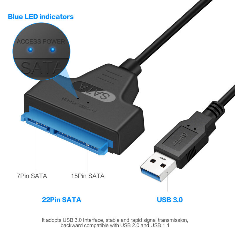 SATA إلى USB 3.0 / 2.0 كابل يصل إلى 6 Gbps ل 2.5 بوصة الأقراص الصلبة SSD الخارجية SATA 3 22 دبوس محول USB 3.0 إلى Sata III الحبل
