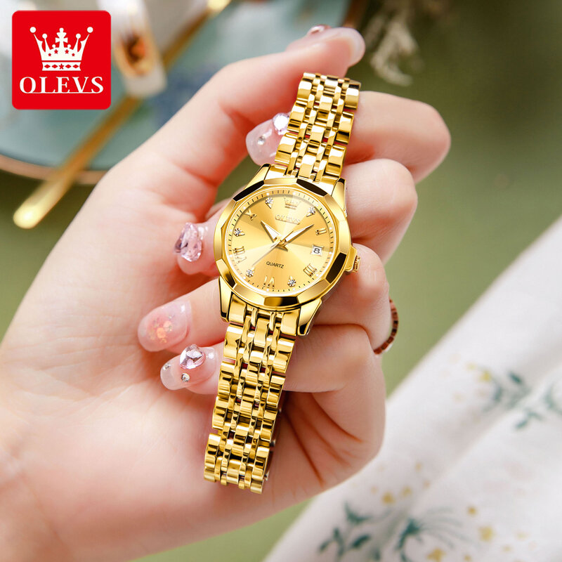 OLEVS ساعات نسائية أنيقة المعين الأصلي الكوارتز السيدات ساعة اليد الفولاذ المقاوم للصدأ مقاوم للماء مضيئة العلامة التجارية ساعة جديدة