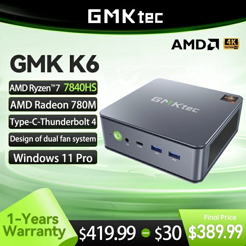 GMKtec-NUCBOX تصميم نظام مروحة مزدوج ، كمبيوتر صغير ، GMK K6 ، AMD Radeon ، Mini ، Window 11 Pro™صامولة من النوع C ، M