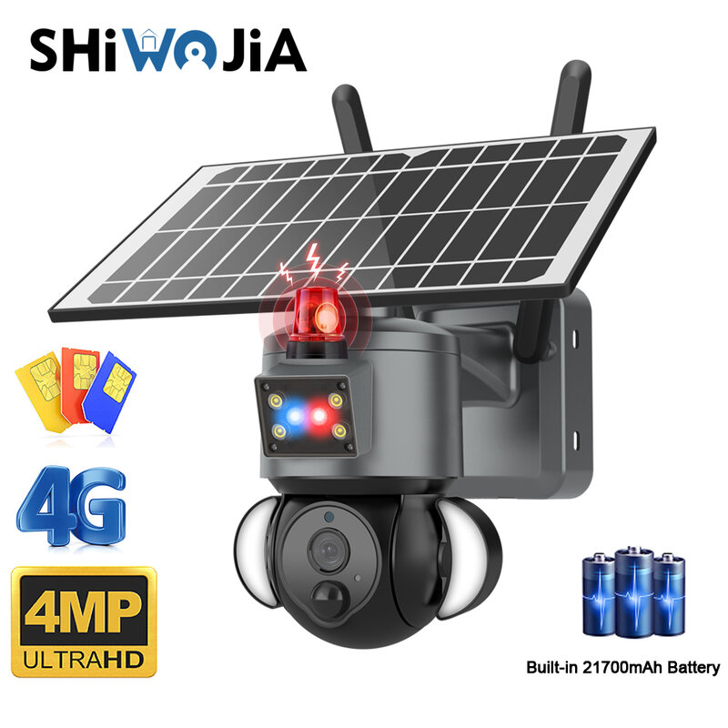 كاميرا ألواح شمسية خارجية من SHIWOJIA ، كاميرا مراقبة لاسلكية CCTV ، بطارية 21000mAh ، إنذار ضد السرقة ، 3MP ، 4MP ، HD ، WIFI ، 4G