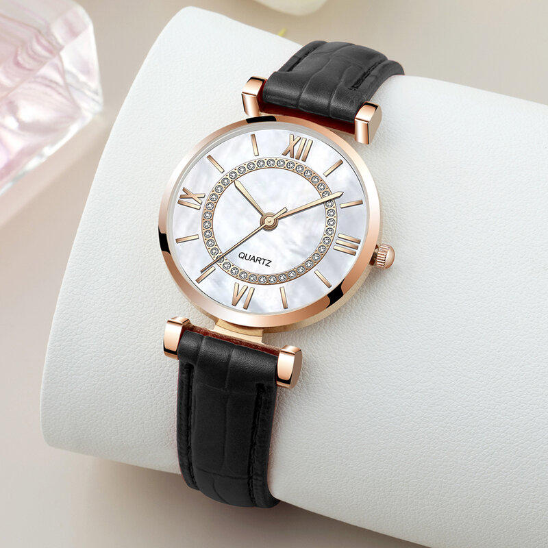 5 قطعة النساء ساعة مجموعة امرأة عادية كوارتز ساعة اليد الجلود سوار ساعة فاخرة 2022 هدية لصديقة Relogio feminino