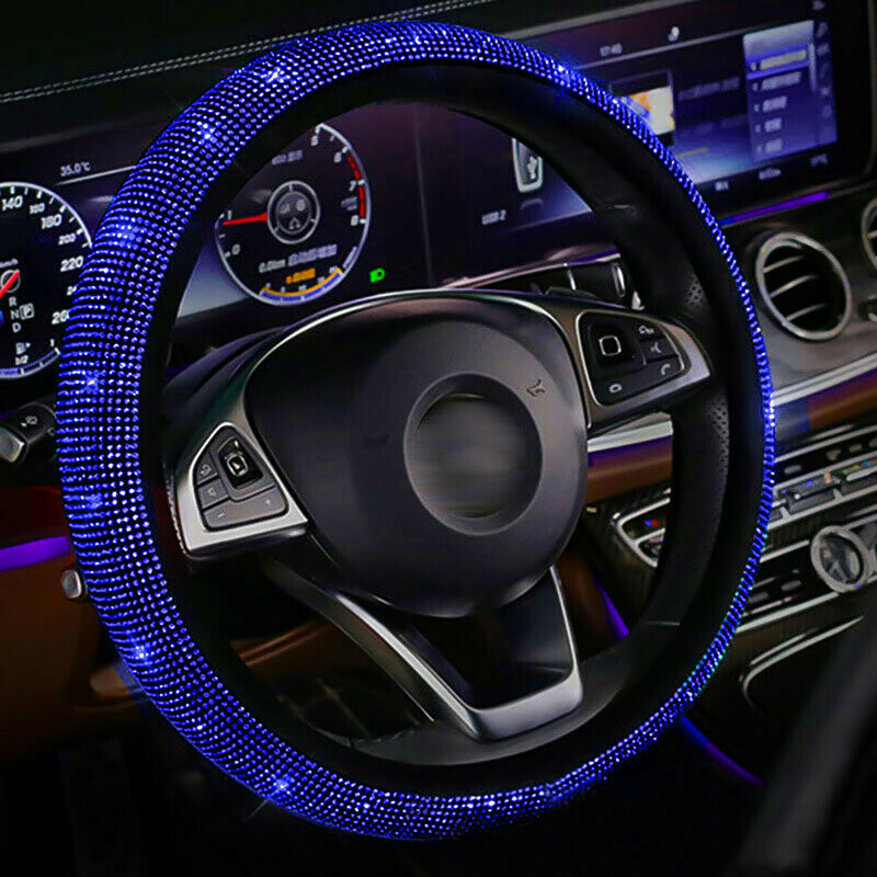 حجر الراين غطاء عجلة القيادة سيارة ، أسود أفخم الأزرق ، ترقية عالمية ، 1 × الملحقات ، الكريستال ، دائم ، والأزياء