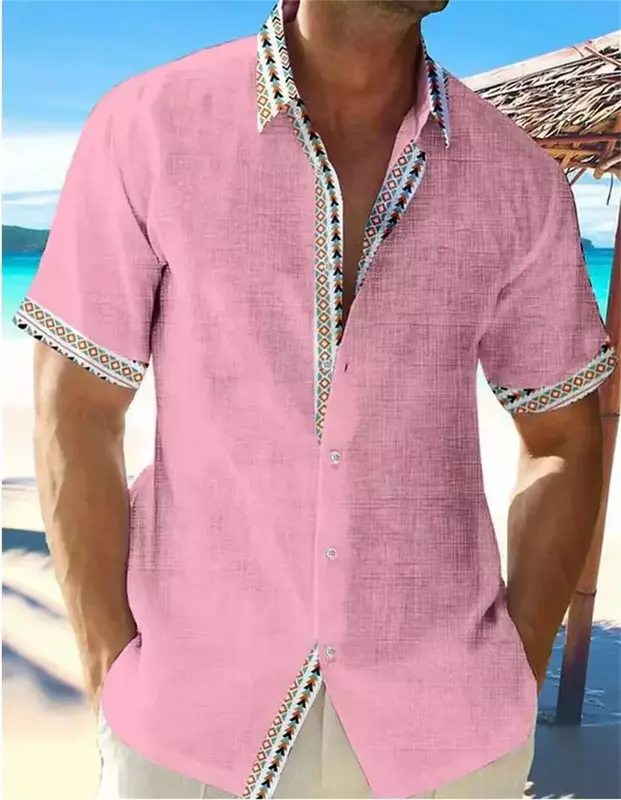 قميص كتان رجالي هاواي للشاطئ بأكمام قصيرة ، جودة عالية ، موضة الشارع ، قمة المصممين ، جديد ، الصيف ،