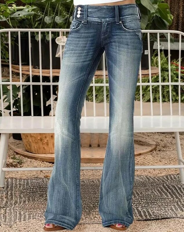 جينز نسائي عالي الخصر واسع الساق ، بنطلون جينز ضيق ، كلاسيكي ، تصميم جانبي للأزرار ، غسيل ، بنطلون ملابس الشارع ، موضة غير رسمية ، جديد