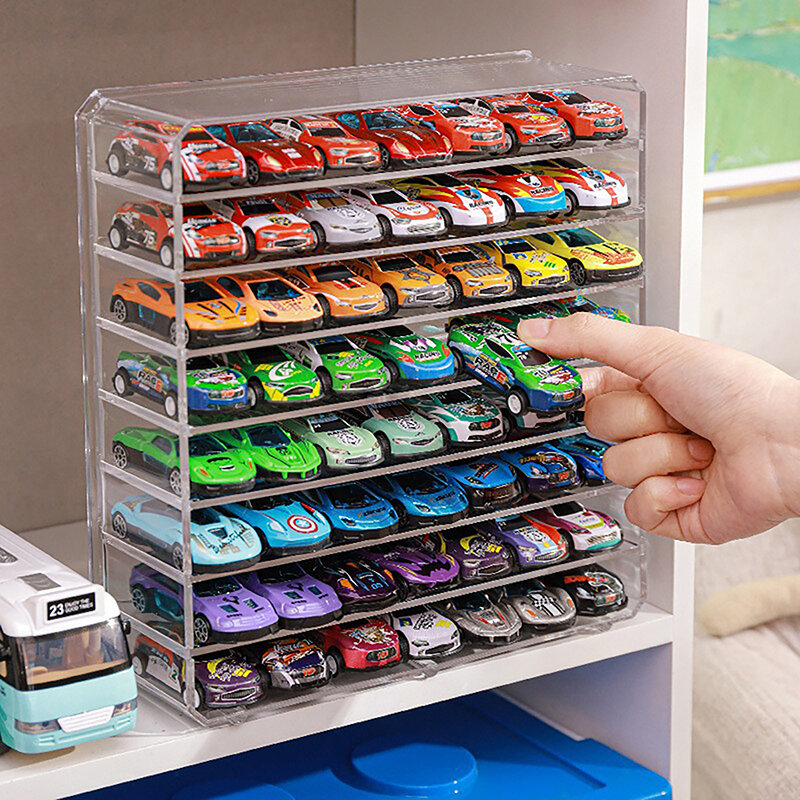 صندوق تخزين لعبة نموذج سيارة ، دمية دمية يدوية ، رف تخزين المجوهرات ، أكريليك شفاف ، مقاوم للغبار ، خزانة عرض سيارة صغيرة ، 1:64