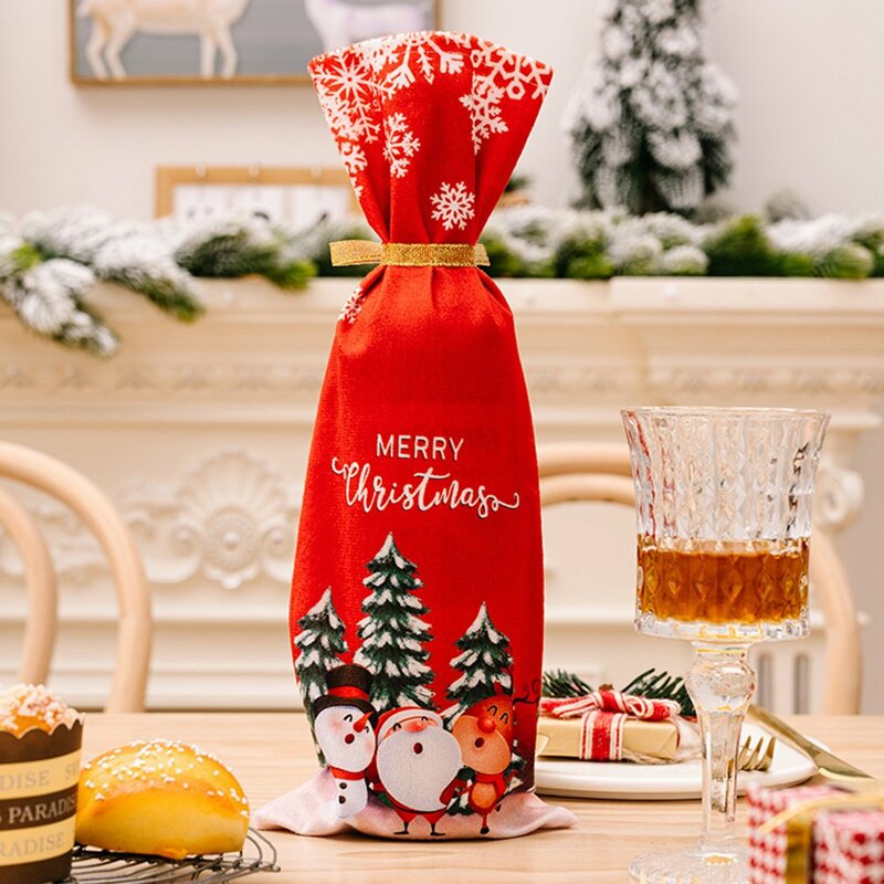 حقيبة زجاجة النبيذ مع شجرة عيد الميلاد ، أكياس الرباط زجاجة النبيذ ، لطيف غطاء زجاجة سانتا ، حقيبة زجاجة عيد الميلاد