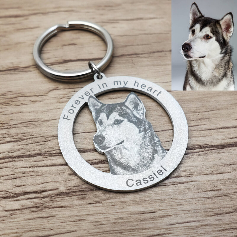 صورة مخصصة محفورة المفاتيح صورة شخصية كيرينغ شخصية تذكارية مفتاح سلسلة الكلب حيوان أليف صورة تخصيص هدية