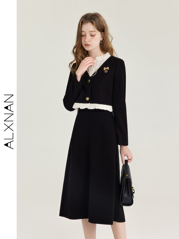 ALXNAN-بدلة نسائية فرنسية ، توب عطر صغير ، تنورة سوداء ضيقة عالية الخصر ، تباع منفصلة ، الخريف ، جديد ، T01006 ،