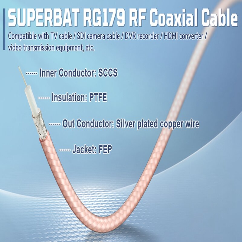 Superbat RF كابل محوري محول موصل M17/94-RG179 / 50 قدم كابل محوري