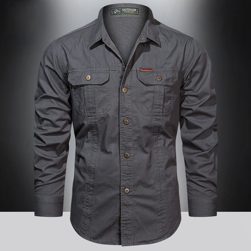 2023 البضائع قميص الرجال طويلة الأكمام قمصان القطن عادية عالية الجودة Camisa ميليتار Overshirt ماركة الملابس البلوزات السوداء 5XL
