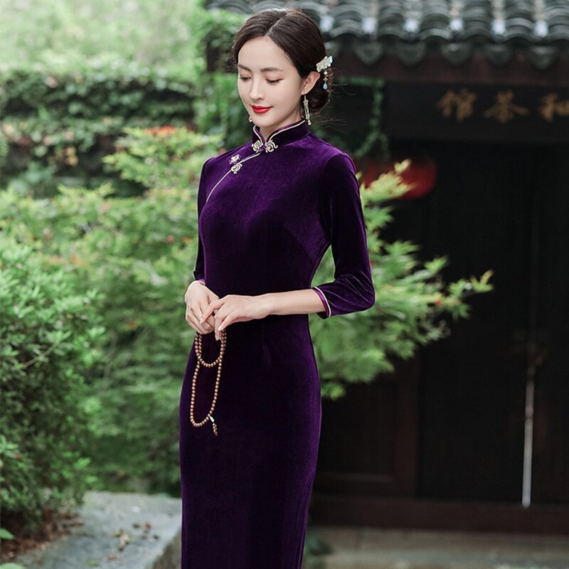 شيونغسام فتاة شابة جديدة على الطراز الصيني تشيباو فستان ريترو متوسطة طويلة حلوة فستان الحفلات اليومية 2022