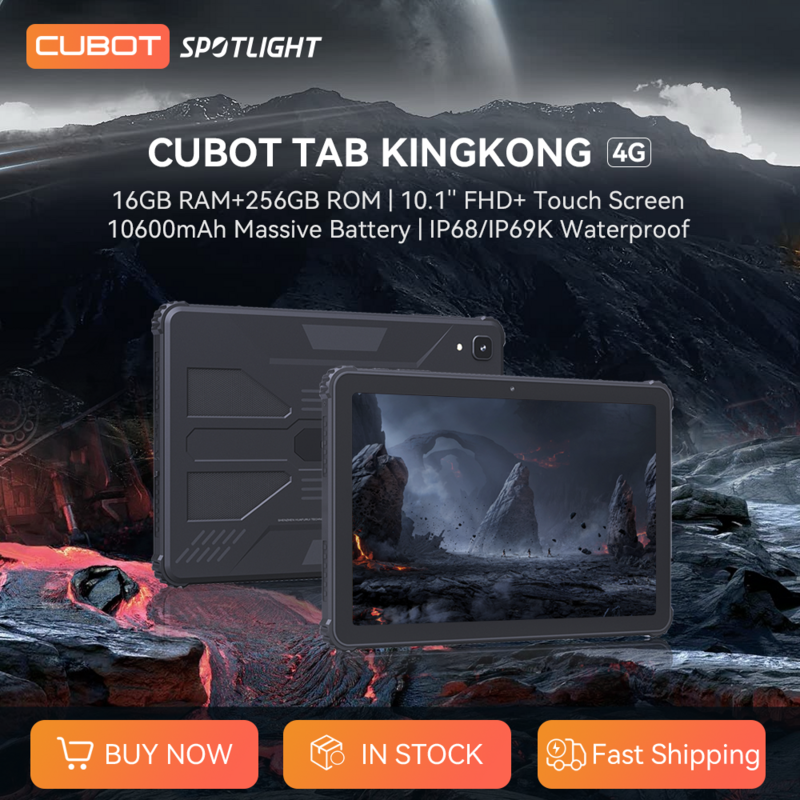 Cubot TAB KINGKONG ، كمبيوتر لوحي قوي أندرويد 13 ، IP68 مقاوم للماء ، 16GB RAM(8GB + 8GB الموسعة) ، 256GB ROM ، 10600mAh