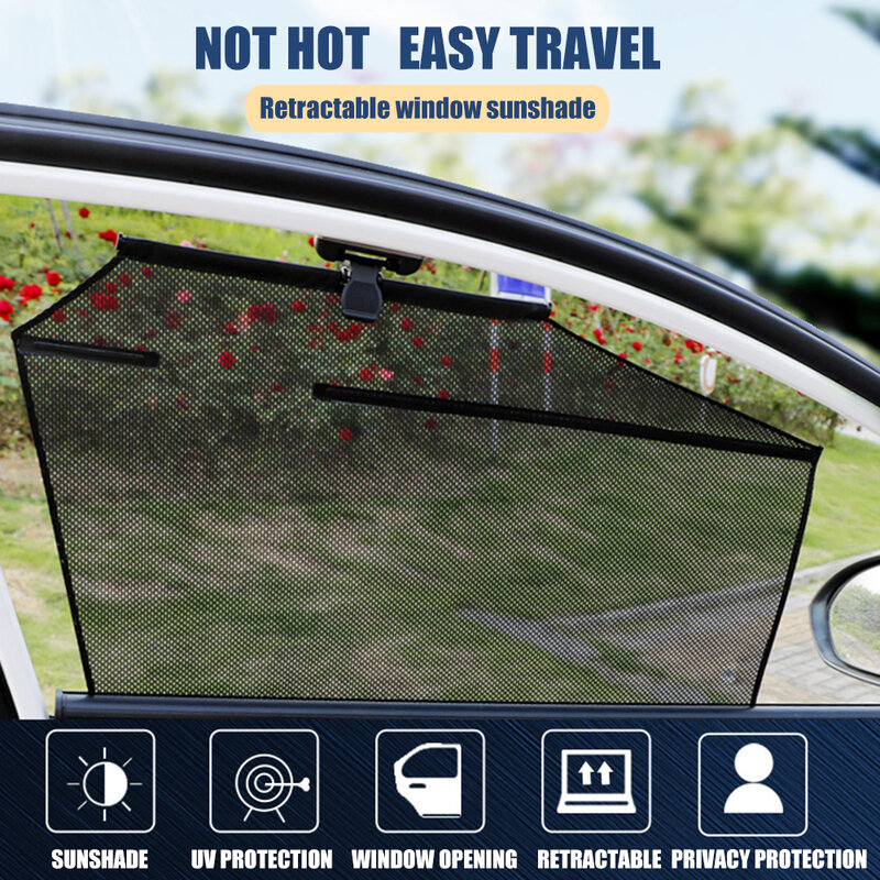 1 قطعة نافذة السيارة الجانبية شمسي قابل للسحب نافذة شبكة الستار لشاحنة السيارات الشمس درع سيارة الصيف حماية الحرارة UV وهج