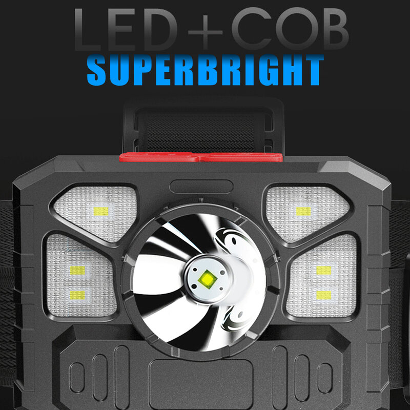 كشاف LED فائق الإضاءة قابل لإعادة الشحن بمنفذ USB 18650 مصباح أمامي 4 أوضاع التبديل مصباح يدوي أمامي مقاوم للمياه كشاف تخييم