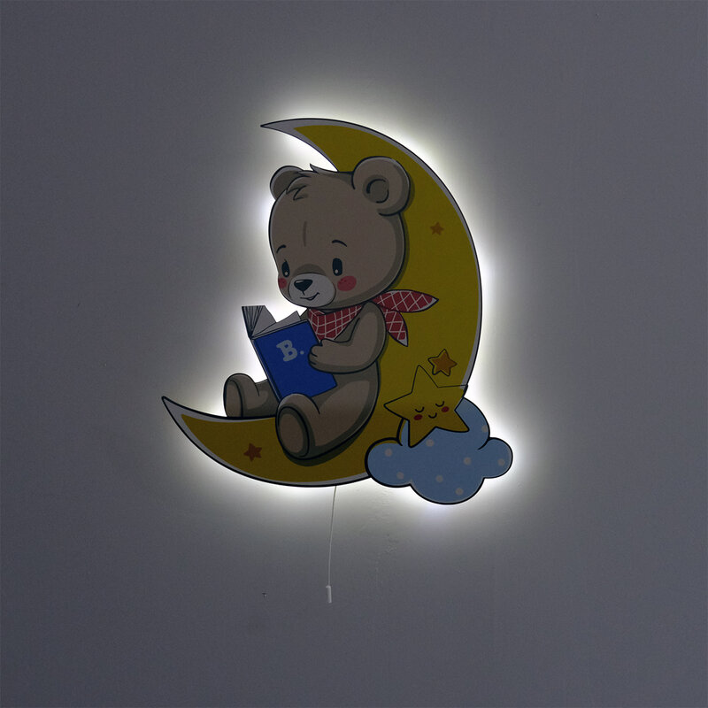 يجلس الدب القمر تصميم خشبي الإضاءة الزخرفية الحديثة نوم الجدار مصابيح مصباح ليد ضوء الليل 2021 نموذج 002